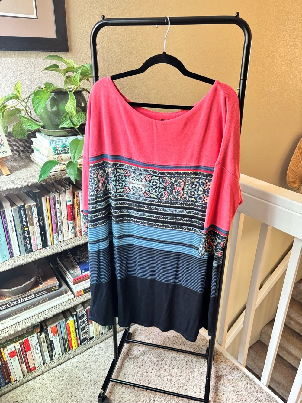Women's Pink & Blue Patterned Tunic Dress